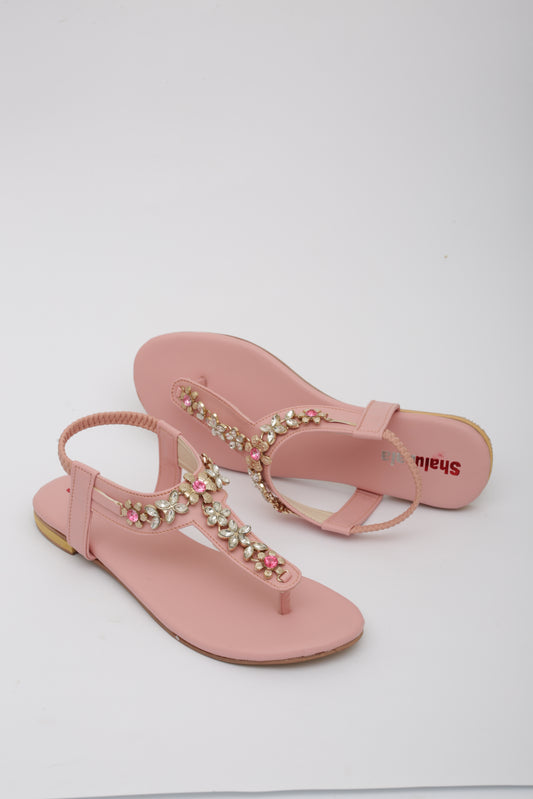 Pink Floral Flat Sandals