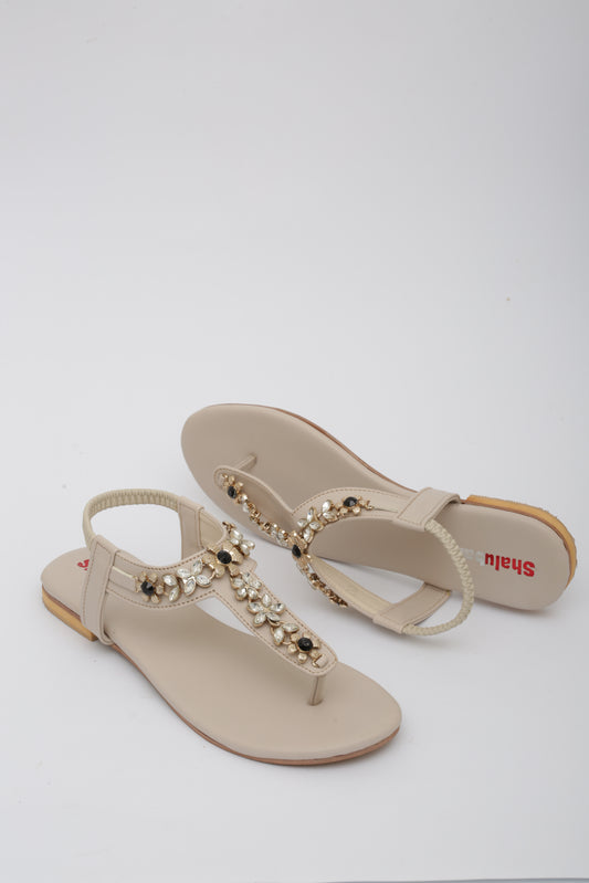 Beige Embellished flat Sandals
