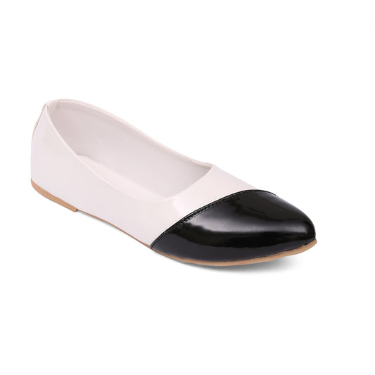 Glossy White Two-Tone Ballerinas