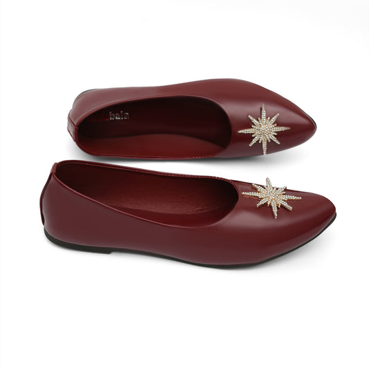 Burgundy Gloss Star-Embellished Pumps