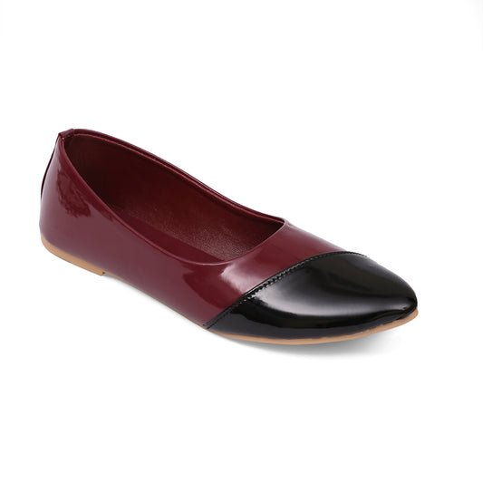 Glossy Maroon Two-Tone Ballerinas