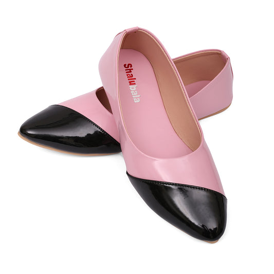 Glossy Pink Two-Tone Ballerinas