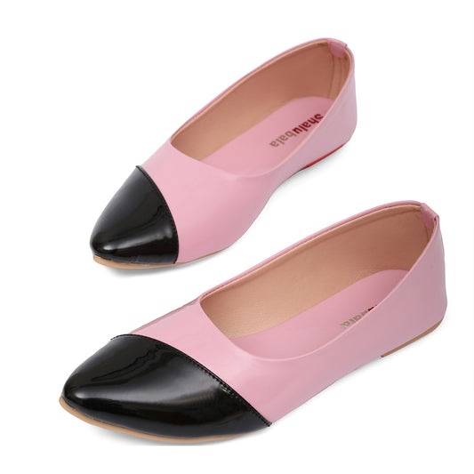 Glossy Pink Two-Tone Ballerinas