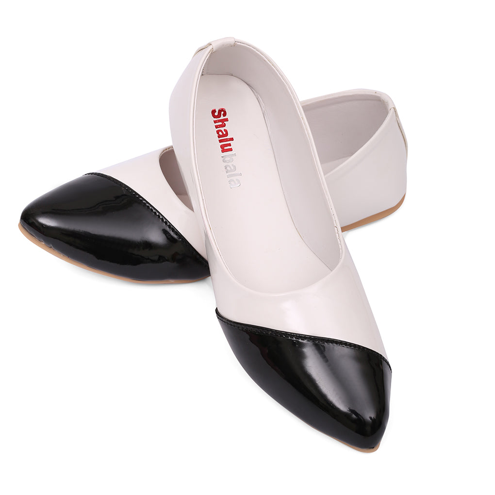 Glossy White Two-Tone Ballerinas