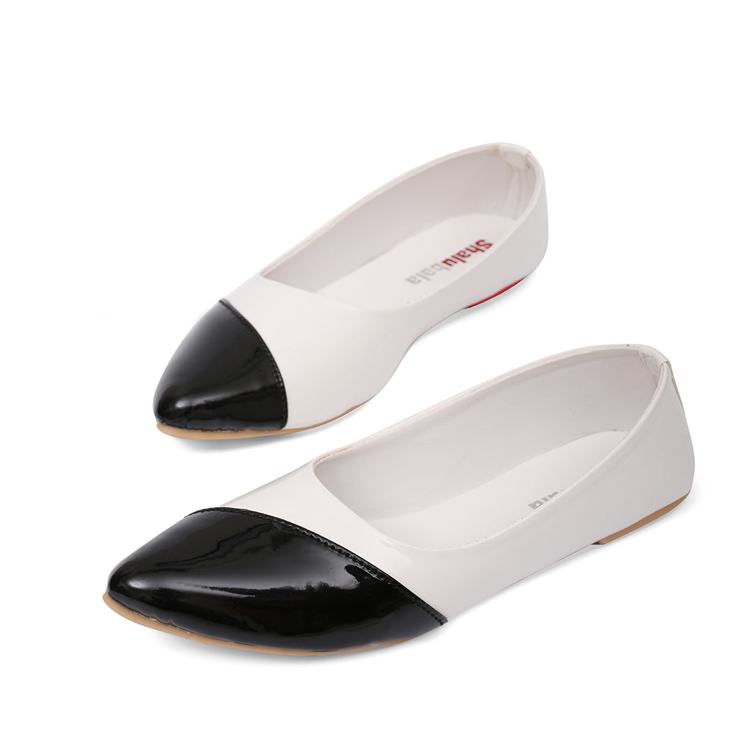 Glossy White Two-Tone Ballerinas