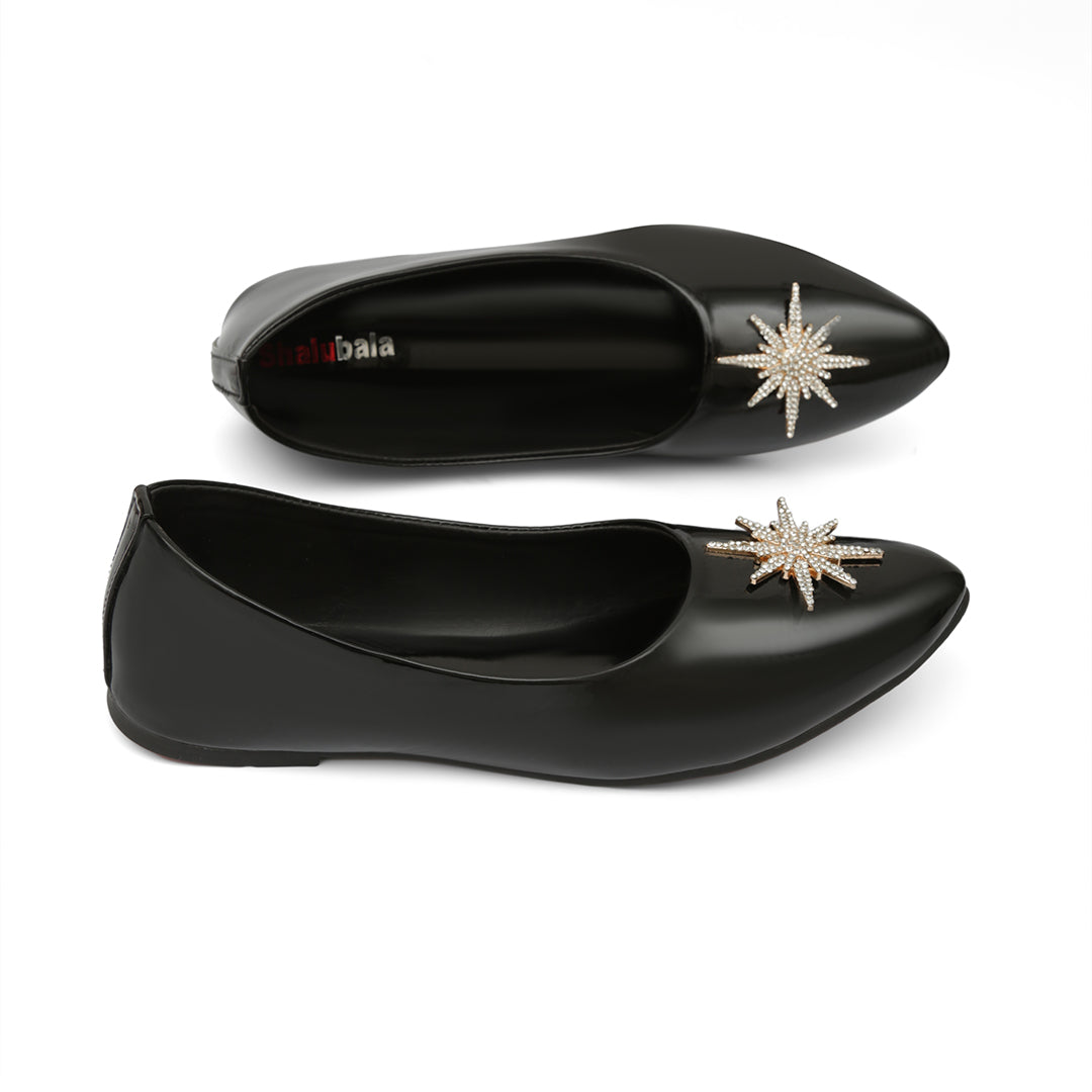 Black Gloss Star-Embellished Pumps