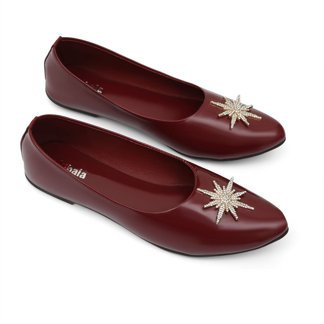 Burgundy Gloss Star-Embellished Pumps