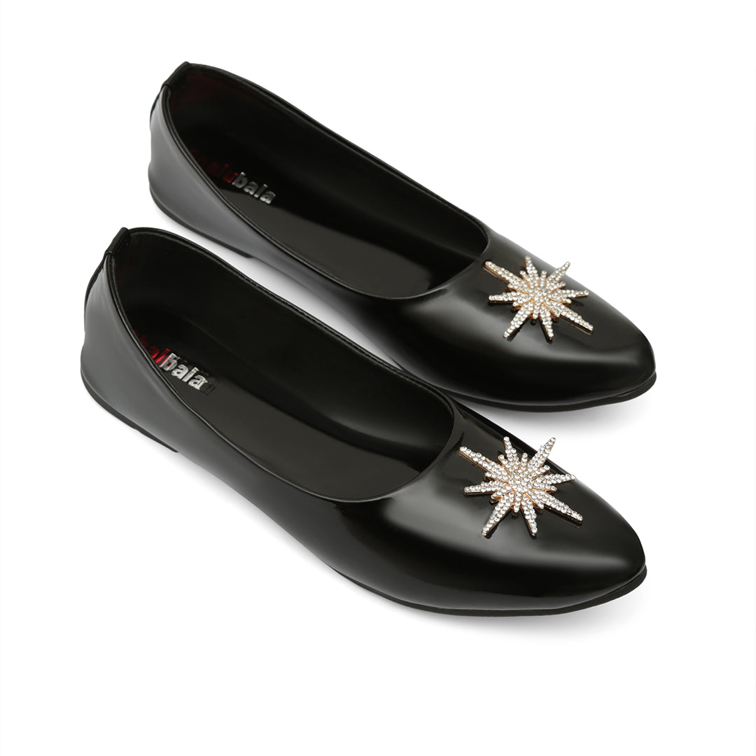 Black Gloss Star-Embellished Pumps